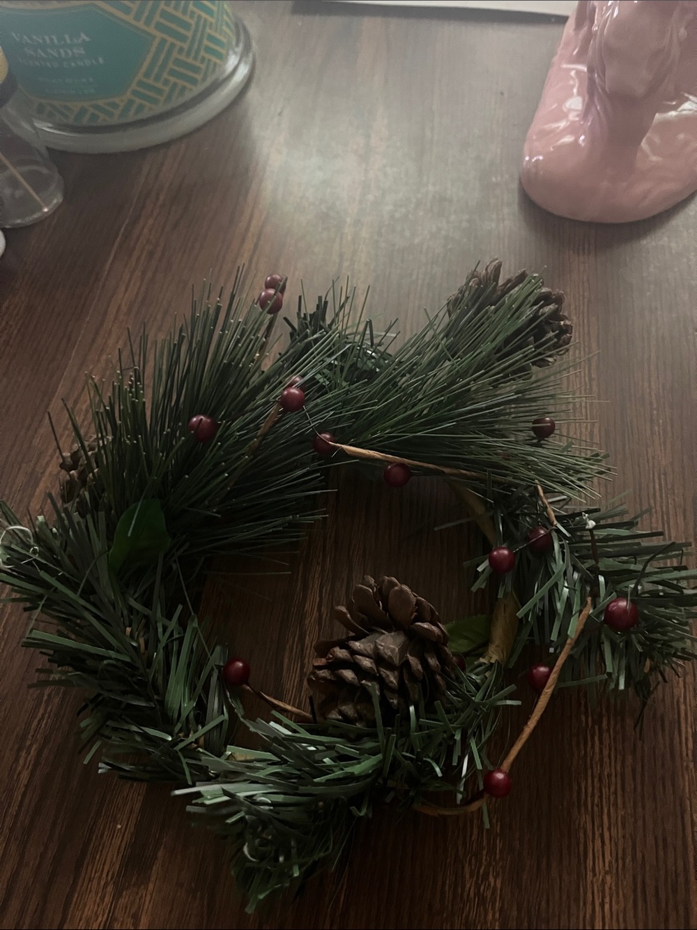 Holiday Pine and Berry Wreath - Green with Red Accents very gently used
